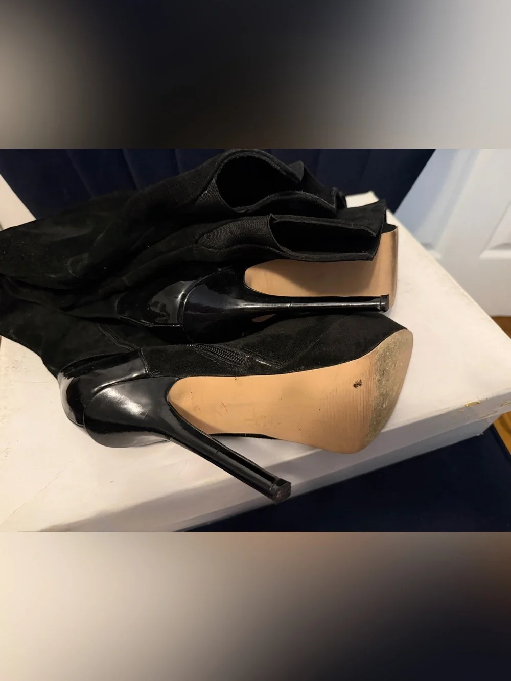 Steve Madden Black Suede Over-the-Knee Platform Stiletto Boots